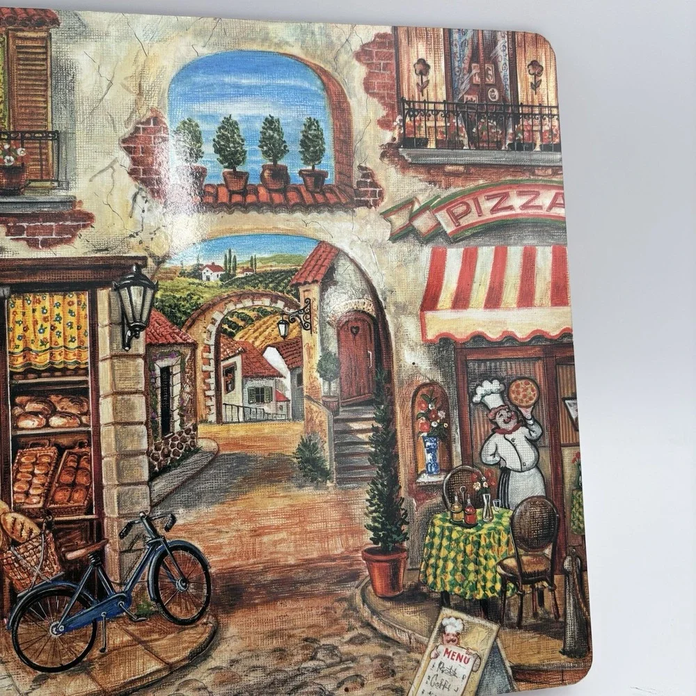 Cala Home Village Square Cork  Backed Placemats Set /4 European Street Scene Vtg